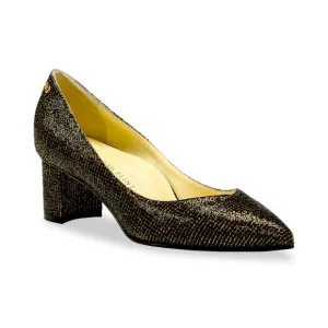 Sarah Flint Perfect Emma 50 mm sleek block heel pump black and gold sparkle
