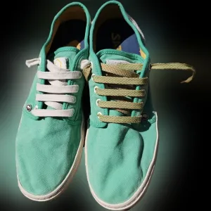 Satorisan Green Canvas Skateboarding Sneakers with Mismatched Laces