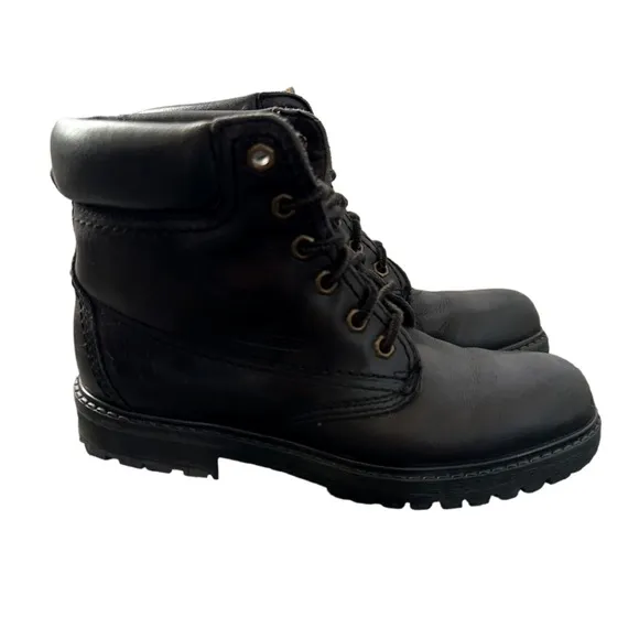 Sebago Silga Boys Black Leather Lace Up Mid Top Hiking Combat Boots Size 6.5M