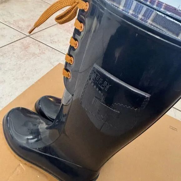 See by Chloe Rain Boots logo purse design lace up knee high shoes flats sneaker