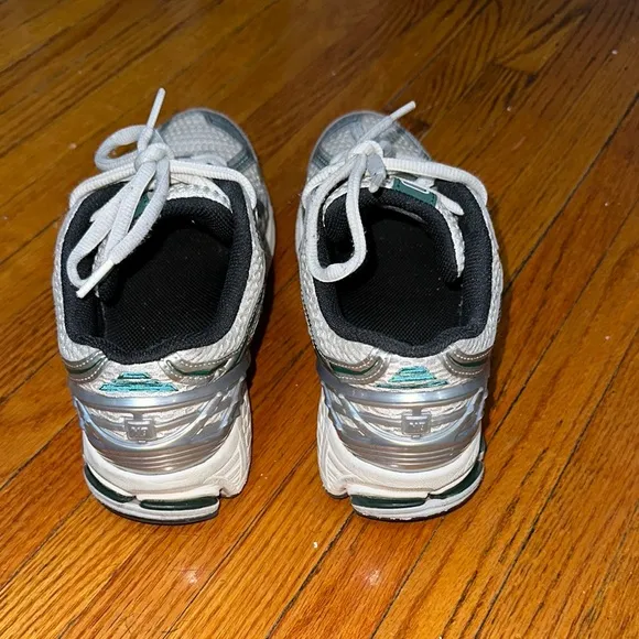 Silver and Green Running Shoes