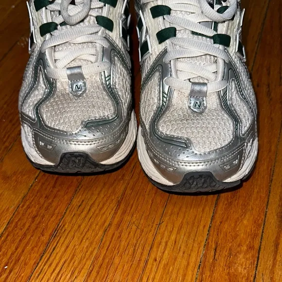 Silver and Green Running Shoes