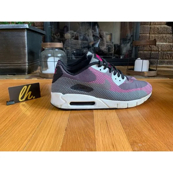 Size 10.5 Nike Air Max 90 Premium Black Magenta Running Shoes 631750-001