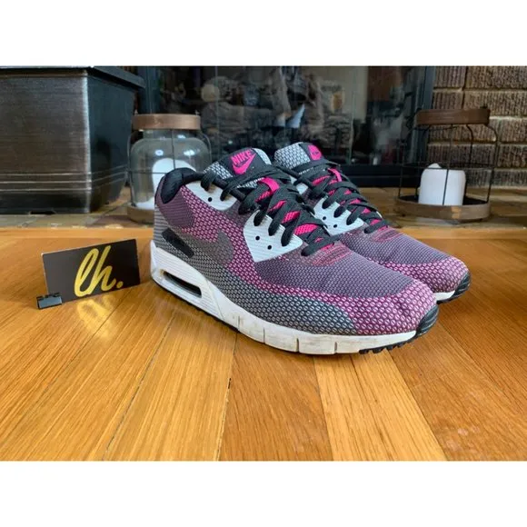 Size 10.5 Nike Air Max 90 Premium Black Magenta Running Shoes 631750-001