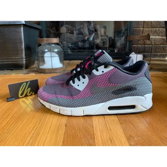 Size 10.5 Nike Air Max 90 Premium Black Magenta Running Shoes 631750-001