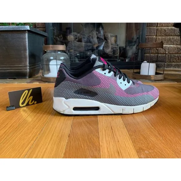 Size 10.5 Nike Air Max 90 Premium Black Magenta Running Shoes 631750-001