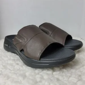 Skechers MGo Walk Arch Fit Men's Slide Size 11 Brown Leather Comfy Shoes