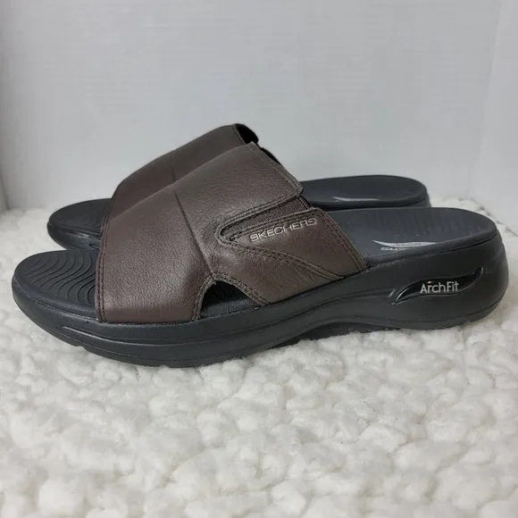Skechers MGo Walk Arch Fit Men's Slide Size 11 Brown Leather Comfy Shoes