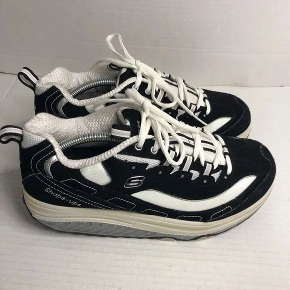 Skechers Shape Ups Black &amp; White Walking Fitness Shoes 11809 Womens Size 8.5