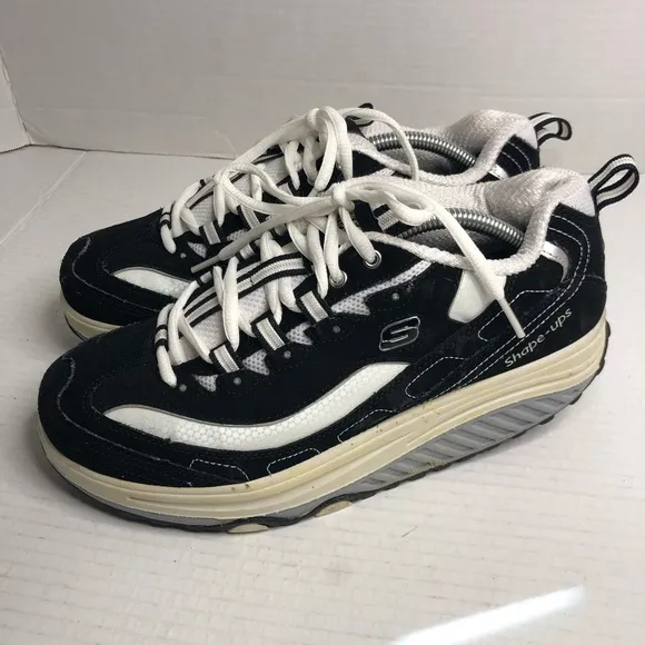 Skechers Shape Ups Black &amp; White Walking Fitness Shoes 11809 Womens Size 8.5