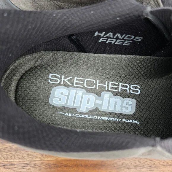 Skechers Slip Ins Shoes Men's 8.5 Dark Taupe Low Top Hands Free Walking Sneakers