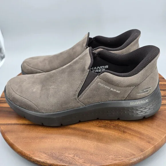Skechers Slip Ins Shoes Men's 8.5 Dark Taupe Low Top Hands Free Walking Sneakers
