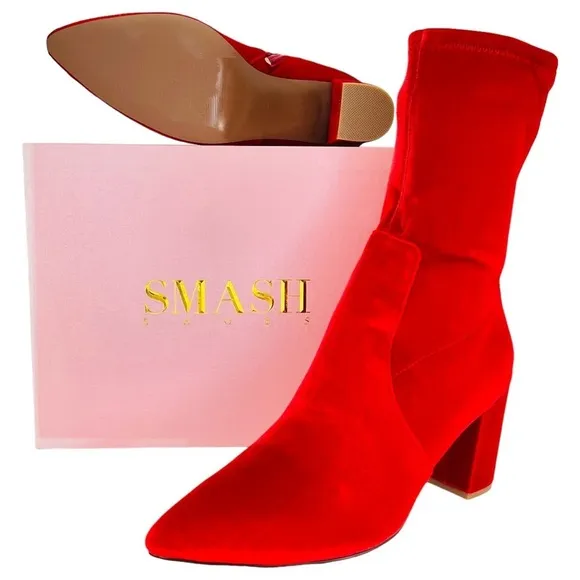 SMASH Shoes Rocco Red Velvet Low Calf Womens Sock Booties Size 12M