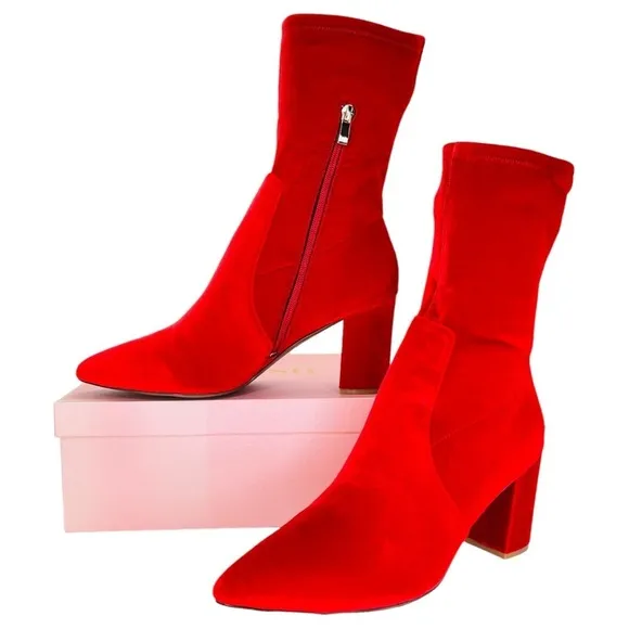 SMASH Shoes Rocco Red Velvet Low Calf Womens Sock Booties Size 12M