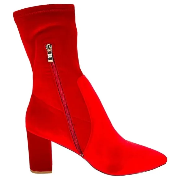 SMASH Shoes Rocco Red Velvet Low Calf Womens Sock Booties Size 12M