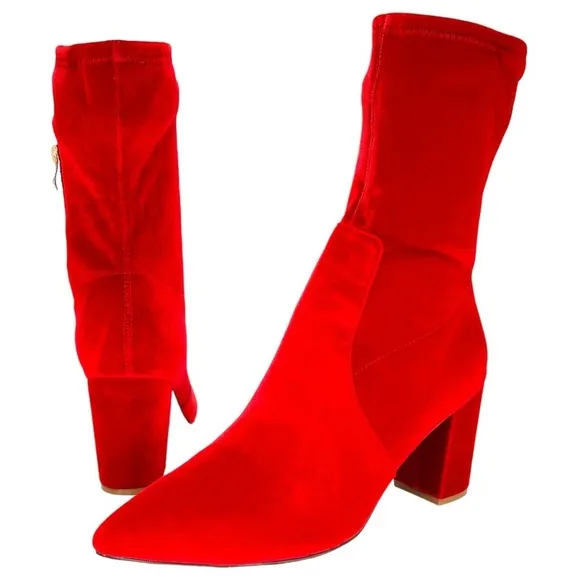 SMASH Shoes Rocco Red Velvet Low Calf Womens Sock Booties Size 12M