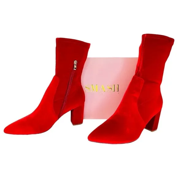SMASH Shoes Rocco Red Velvet Low Calf Womens Sock Booties Size 12M
