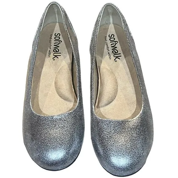 Softwalk Sonoma Platinum Silver Leather Comfort Ballet Flats Shoes 11 wide