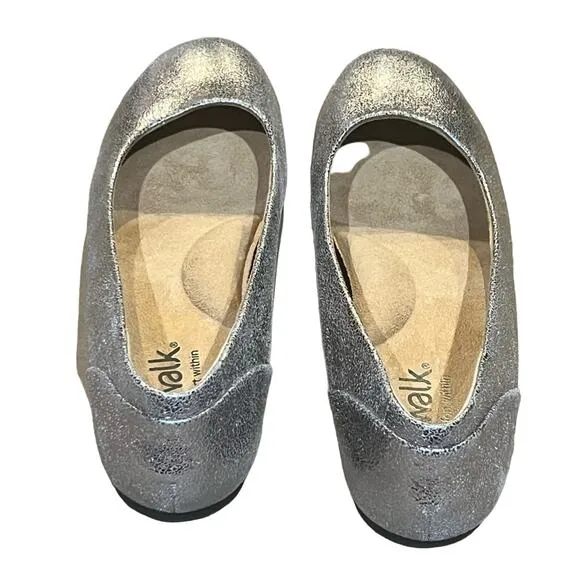 Softwalk Sonoma Platinum Silver Leather Comfort Ballet Flats Shoes 11 wide
