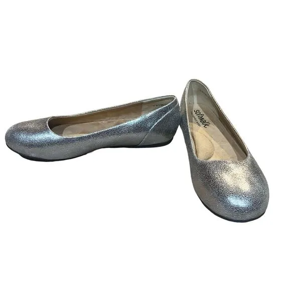 Softwalk Sonoma Platinum Silver Leather Comfort Ballet Flats Shoes 11 wide