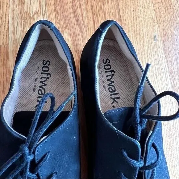 SoftWalk‎ Willis Derby Oxford Shoes Women's Size 8.5 Black Smooth Suede Comfy