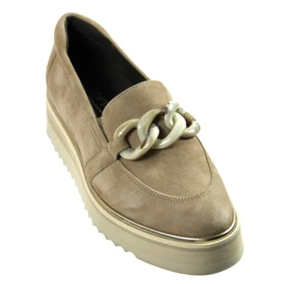 Softwaves Sahara Tan Suede Platform Loafer, Size 36 (US 6)