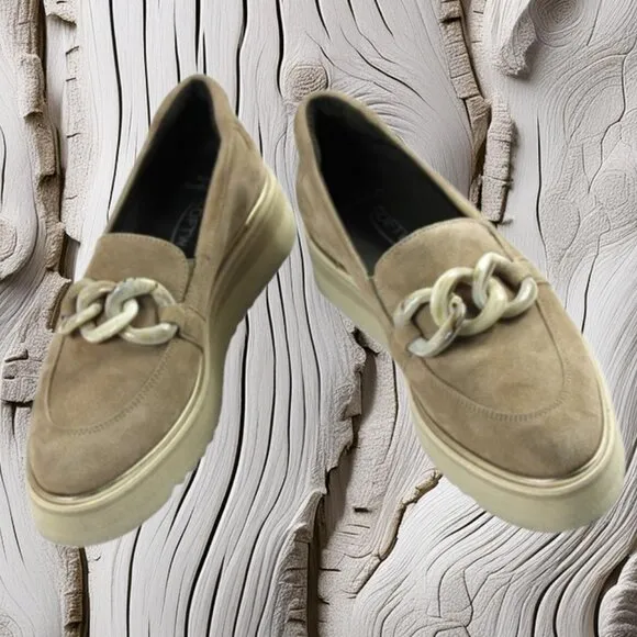 Softwaves Sahara Tan Suede Platform Loafer, Size 36 (US 6)
