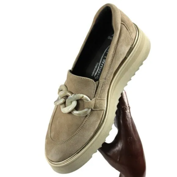 Softwaves Sahara Tan Suede Platform Loafer, Size 36 (US 6)