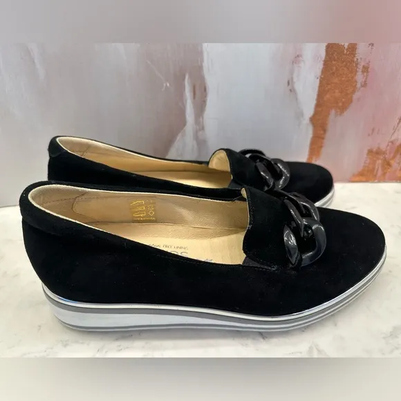 Softwaves Terracare Black Suede Loafers Buckle Arch Support W38.5-8N US Portugal