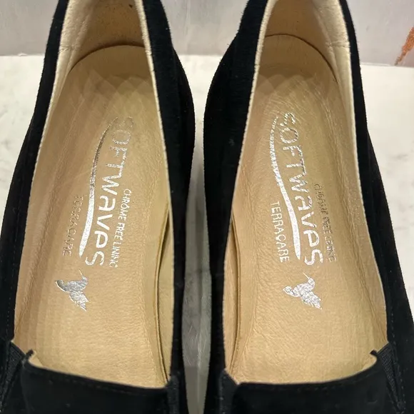 Softwaves Terracare Black Suede Loafers Buckle Arch Support W38.5-8N US Portugal