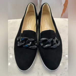 Softwaves Terracare Black Suede Loafers Buckle Arch Support W38.5-8N US Portugal