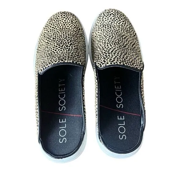 Sole Society Animal Print Slip On Sneakers Mules Cow Fur Size 6.5