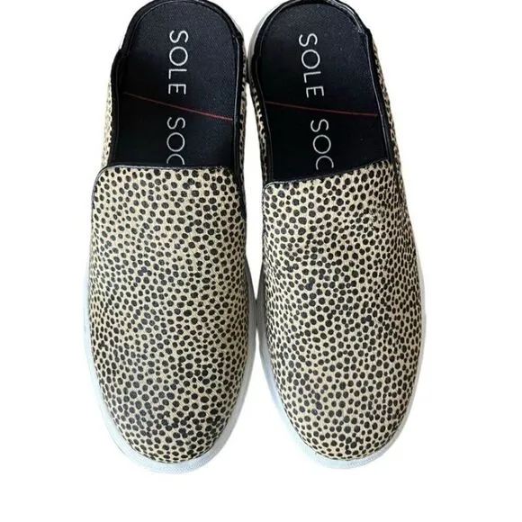 Sole Society Animal Print Slip On Sneakers Mules Cow Fur Size 6.5