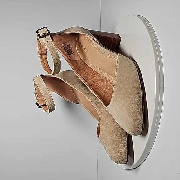 Soludos The Gemma Shoes Stacked Heels Ankle Strap Almond Toe Suede Sand Beige 10