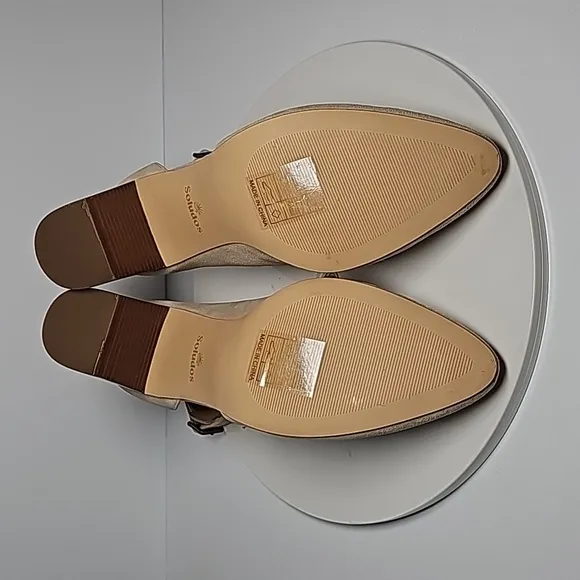 Soludos The Gemma Shoes Stacked Heels Ankle Strap Almond Toe Suede Sand Beige 10