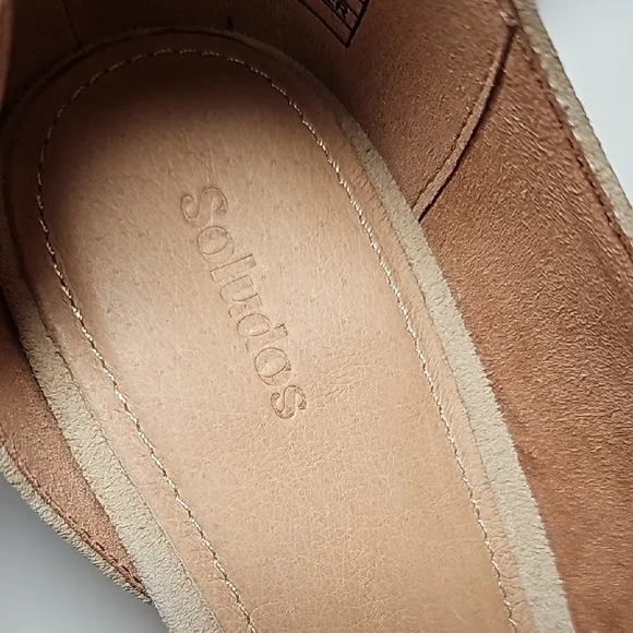 Soludos The Gemma Shoes Stacked Heels Ankle Strap Almond Toe Suede Sand Beige 10
