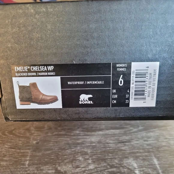 SOREL Blackened Brown Emelie Chelsea Boot Waterproof Size 6