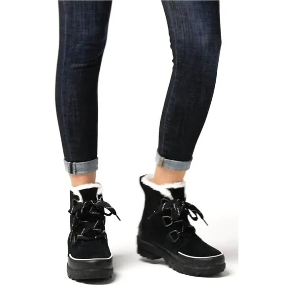 SOREL Boots TIVOLI IV Womans 11 Fur Suede Leather Waterproof Shoes Outdoor Black
