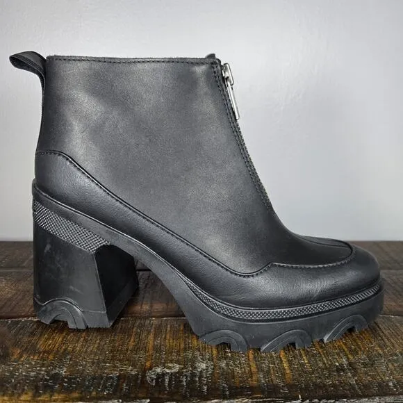 Sorel Brex Heel Zipper Womens Size 9 Waterproof Boots Zip Up Black Leather