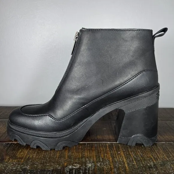 Sorel Brex Heel Zipper Womens Size 9 Waterproof Boots Zip Up Black Leather