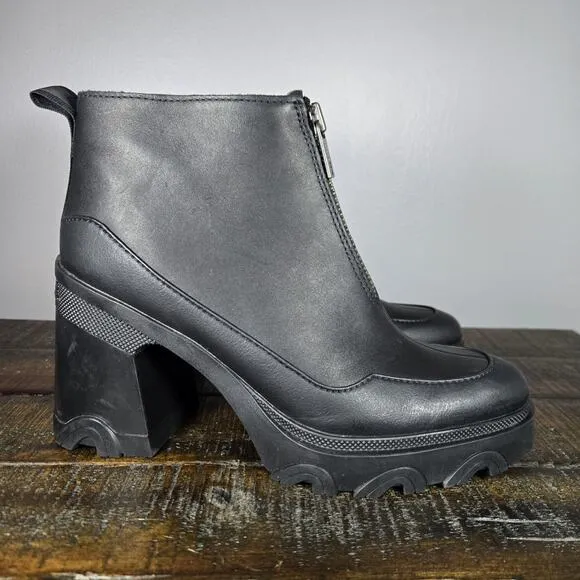 Sorel Brex Heel Zipper Womens Size 9 Waterproof Boots Zip Up Black Leather