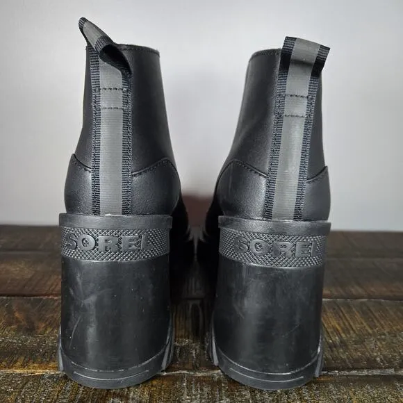 Sorel Brex Heel Zipper Womens Size 9 Waterproof Boots Zip Up Black Leather