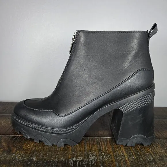 Sorel Brex Heel Zipper Womens Size 9 Waterproof Boots Zip Up Black Leather