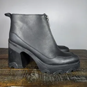 Sorel Brex Heel Zipper Womens Size 9 Waterproof Boots Zip Up Black Leather