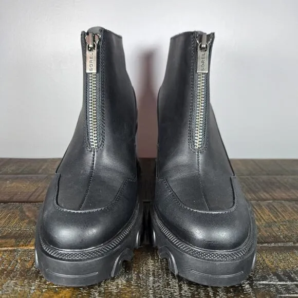 Sorel Brex Heel Zipper Womens Size 9 Waterproof Boots Zip Up Black Leather