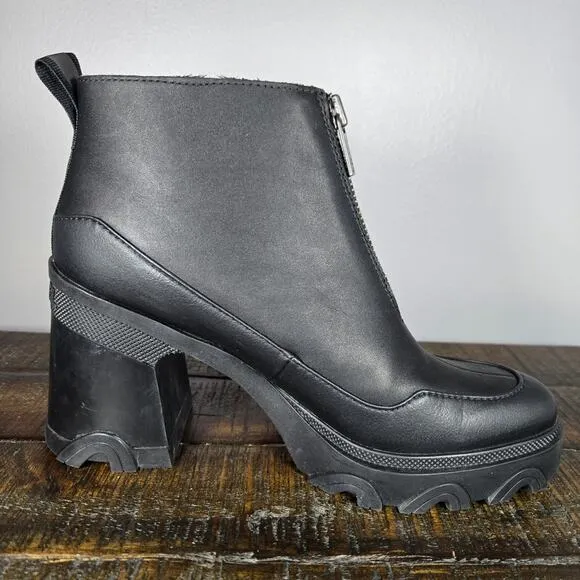 Sorel Brex Heel Zipper Womens Size 9 Waterproof Boots Zip Up Black Leather
