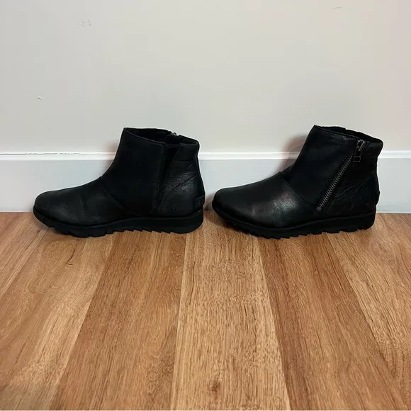 Sorel Harlow Zip Waterproof Black Ankle Boots Shoes Women Size 6