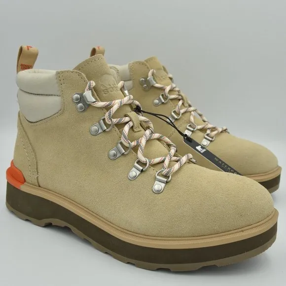 Sorel Hi-Line Waterproof Suede Hiking Boots Ceramic/Major (Tan &amp; Orange), Sz. 10