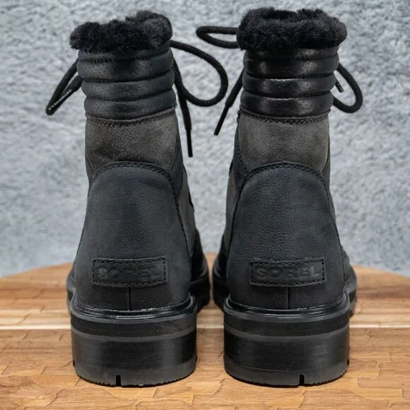 Sorel Lennox Cozy STKD Waterproof Black Lace Up Boots Womens 7