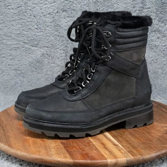 Sorel Lennox Cozy STKD Waterproof Black Lace Up Boots Womens 7